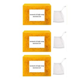 3PCS Lemon Turmeric KojicAcid Soap, Turmeric & Kojic Acid Brightening Soap, DarkSpot Remover, Kojic Acid Soap, Soap Body CareBody Wash Lemon Flawless Organic:_3 Counts Soap + 3 Counts Soap Bag
