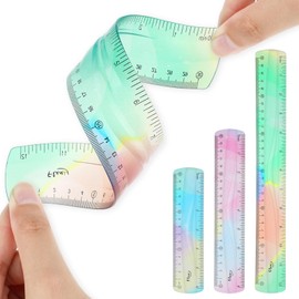 AOZUO 3PCS Flexible Ruler, 12/8/6in Soft Bendable Ruler 15/20/30cm Shatterproof Straight Edge Ruler Colored Plastic Rulers for School Classroom Office Students Adults