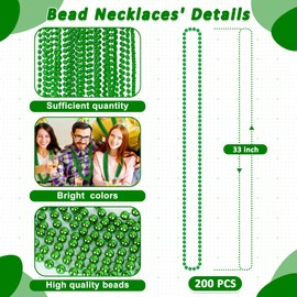 Huskein 200 PCS Beaded Necklaces, 33" Mardi Gras Beads, St Patricks Day Bead Necklace, Green Accessories Parade Throws Bulk for Baby Shower Wedding Birthday Pirate Party Favors Supplies