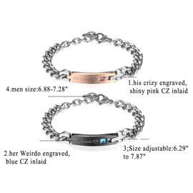 OIDEA Stainless Steel His Crizy Her Weirdo Bracelets,Cross Charm CZ Inlaid for Couples Valentines Day Gifts