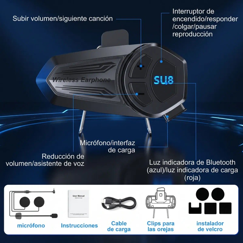 Auriculares Bluetooth Su8 Para Casco Audifono De Moto Ipx6