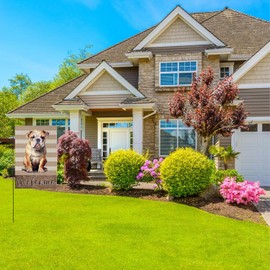 TopPacific Bulldog Garden Flag Home Garden Welcome Dog Spring Yard Flag, 12x18 Inch, Double Sided for Outdoor Summer House Yard Decoration(8271)