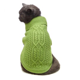 Cat Clothes Turtleneck Knitted Sleeveless Dog Sweater Warm Winter Cat Sweater Outfits for Cats (Green, L)