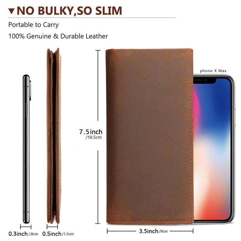 Kattee Men's Vintage Genuine Leather Long Wallet for Checkbook Credit
