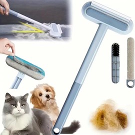 3-in-1 Pet Hair Remover – Reusable Cleaning Tool with Rubber Broom & Brushes for Dogs and Cats – Removes Fur from Carpet, Couch, Car, Clothes, Furniture & Windows