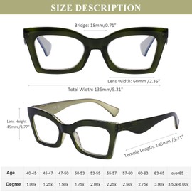Stylish Design Reading Glasses Women Blue Light Blocking Computer Readers Stylish Square Eyeglasses with Spring hinge, Dark Green 2.75