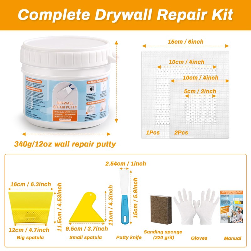Drywall Repair Kit, Wall Surface Hole Patch Repair with White