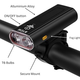 NYOM Bike Light Set, USB-C Charging 4800 mAh Super Bright 1200 Lumen Bicycle Light, IPX5 Waterproof 4 Lighting Modes Mountain and Road Cycling Light Set (T-6)