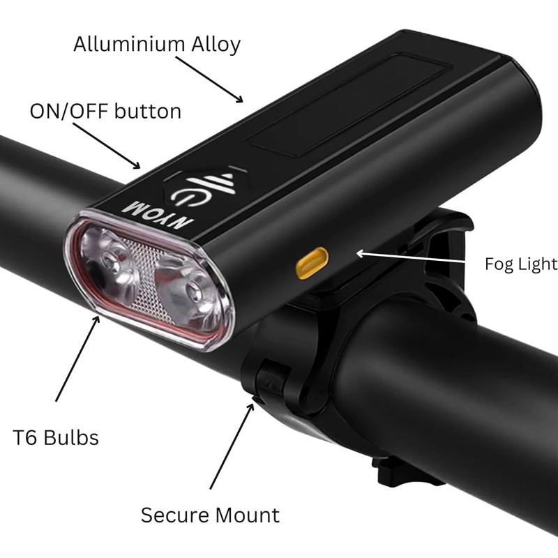 NYOM Bike Light Set, USB-C Charging 4800 mAh Super Bright