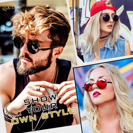 GQUEEN Retro Round Circle Polarised Steampunk Sunglasses Mens Womens UV400 Protection,MTS2