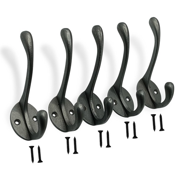 EDENIC 5pcs Cast Iron Antique Coat Hook with 10 Screws - Heavy Duty Coat Hooks Wall Mounted for Hanging Clothes, Bags, Towels, Hat and Robe