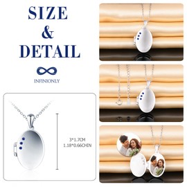 INFINIONLY Women's Girls Locket Necklace 925 Silver Chains Oval Pendant with Cubic Zirconia Creative Photo Necklaces for Opening Souvenir Lockets, Silver, Cubic Zirconia