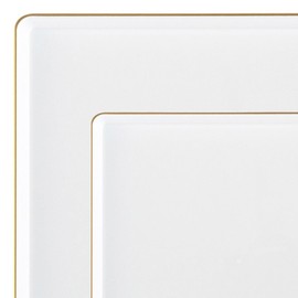 EcoQuality Combo Set 7.75" Dessert Plates and 10.75" inch Square White Plastic Plates with Gold Rim, Disposable China Like Party Plate, Heavy Duty Dinner Charger Plate, Salad, Wedding, Tableware (30)