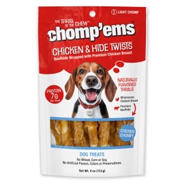 Chomp'ems Chicken Hide Twists, 4 oz - All Natural Rawhide Wrapped with Premium Chicken Breast - Healthy, Protein Rich Treats for Dogs - Dog Chews