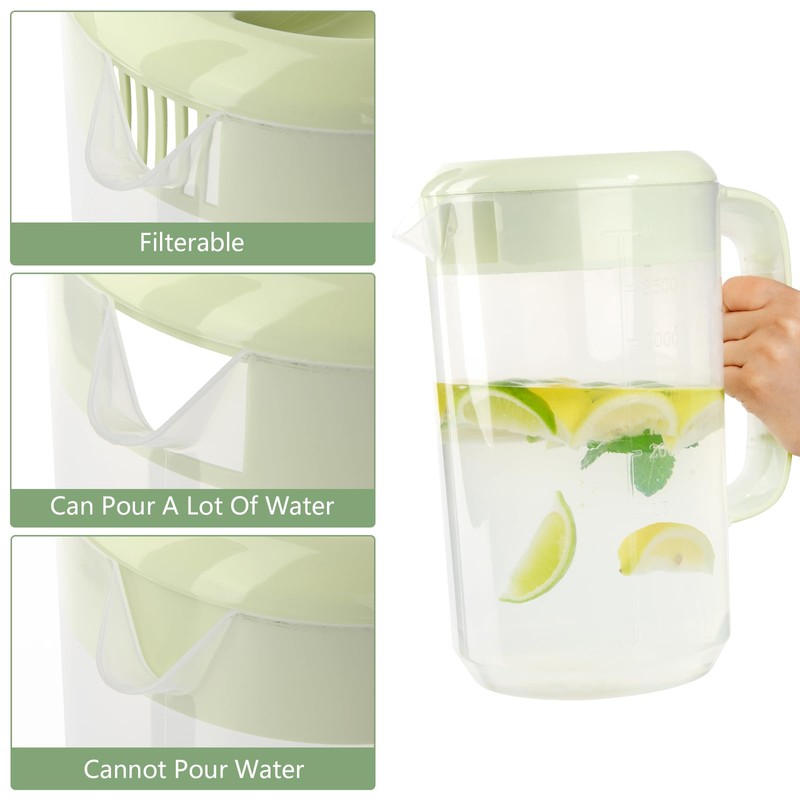 BPFY Clear Plastic Pitcher with Lid, 2 Pack Clear Water