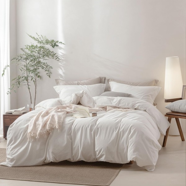 BDEAR Off White Duvet Cover Full Size, 100% Washed Cotton