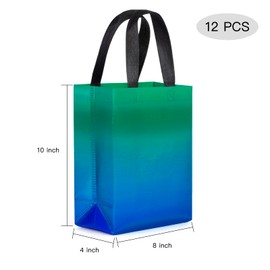 WRAPAHOLIC 12 Pack Reusable Gradient Mint Gift Bag with Handles - Medium Size 8 x 4 x 10 inch - Perfect for Birthday Gift Bags, Shopping Bag, Goodie Bags, Party Favor Bags