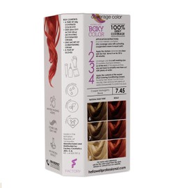 BOXY COLOR Coloring kit professional, permanent color cream hair dye with Vegetal Protein to get Hair with intense color shiny and silky. 100% Gray Coverage. (7.45 Mahogany Copper Blonde)