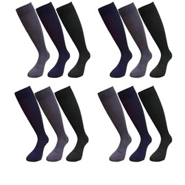 Rozgul Men's Seamless Knee High Socks | 6 Pairs | 100% Cotton | Comfort Fit | Odour-Free | Easy Grip | Hand Linked for Sensitive Toes | UK Size 6-11 | Black - Navy – Grey