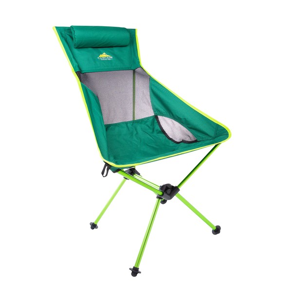 Cascade Mountain Tech Outdoor High Back Lightweight Camp Chair with Headrest and Carry Case - Green