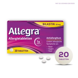 Allegra Allergy Tablets | Pack of 20 | Anti-Allergic | Active Ingredient Bilastin | Fast and 24 Hours Effective for Hay Fever, Animal Hair Allergy, House Dust Allergy, Hives (Urticaria)