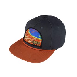Sendero Provisions Co. Yellowstone National Park Adjustable Snapback Rope Hat with Woven Patch & Topographic Map Undervisor (Solid Blue) - One Size