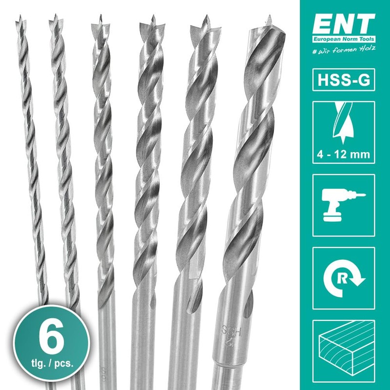 ENT 09256 6-Piece Wood Drill Bit Set HSS-G Diameter 4-12