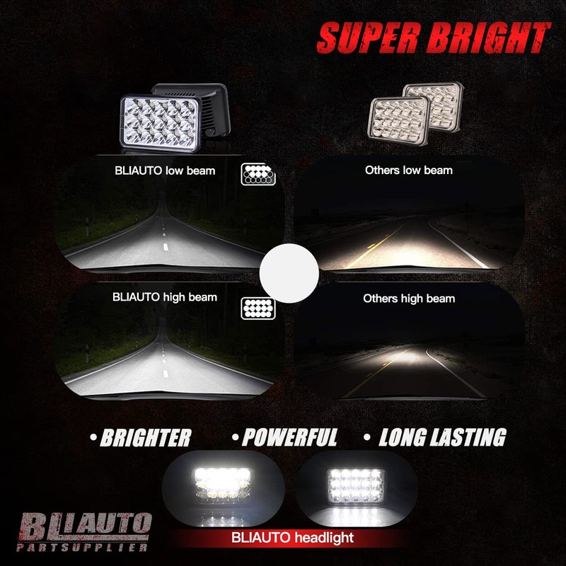 BLIAUTO 4x6 Inch LED Headlights Dot Approved 4pcs Rectangular Hi/Low