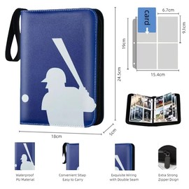 Baseball Card Binder,4-Pocket Cards Holder,Trading Card Binder Fits 400 Cards with Zipper, Card Holder Collector for Standard Size Card with 50 Removable Sleeves