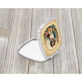 Caroline's Treasures Welsh Springer Spaniel and Flowers Compact Mirror Decorative Travel Makeup Mirror for Women Girls Gifts Pocket Makeup Mirror Folding Handheld