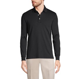 Lands' End Mens Long Sleeve Supima Polo Black Regular Medium