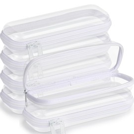 Sanwuta 6 Pcs Clear Hard Zipper Case Hard Plastic Zipper Pouches Makeup Bag Transparent Cases for Snacks Hard Plastic Storage Organizer Portable Box for Travel(White,7.87 x 2.56 x 1.57 Inch)