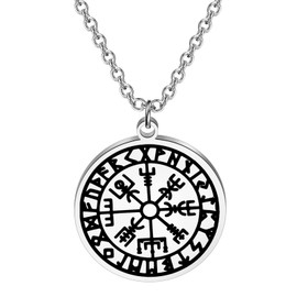 CENWA Viking Compass Norse Runes Pendant Necklace Stainless Steel Viking Jewelry (Viking Compass necklace)