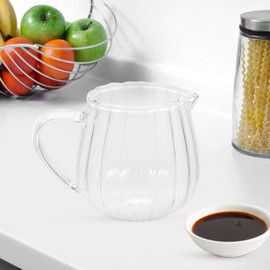 Hemoton Mini Glass Milk Pot 4Oz Heat-Resistant Creamer Pitcher with Embossed Stripes for Coffee Tea Sauce Serving Elegant Small Frothing Jar for Kitchen