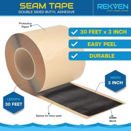 REKVEN 30Ft Butyl Seam Tape For Pond Liner Repair Heavy Duty Waterproof Eco Friendly