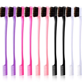 10 Pieces Hair Edge Brush Double Sided Control Hair Brush Comb Combo Pack Smooth Comb Grooming, 5 Colors