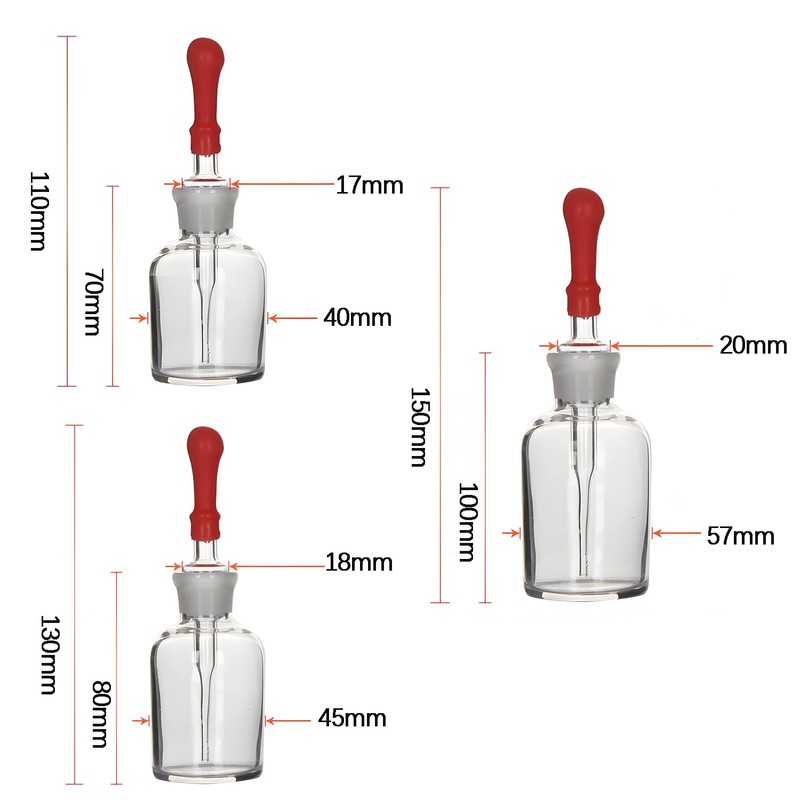TISMART Dropping Bottle Sets 3PCS Transparent 3Size(30ml (1.01oz)/60ml (2.03oz)/ 125ml