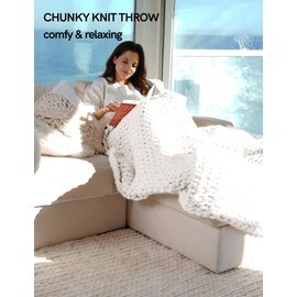 YnM Chunky Throw Blanket, Hand Knitted with Chenille Yarn, Skin Friendly, Ventilated and Breathable, Machine Washable, Home Décor Piece for Couch, Sofa and Bed (White, 30x40 Inch)