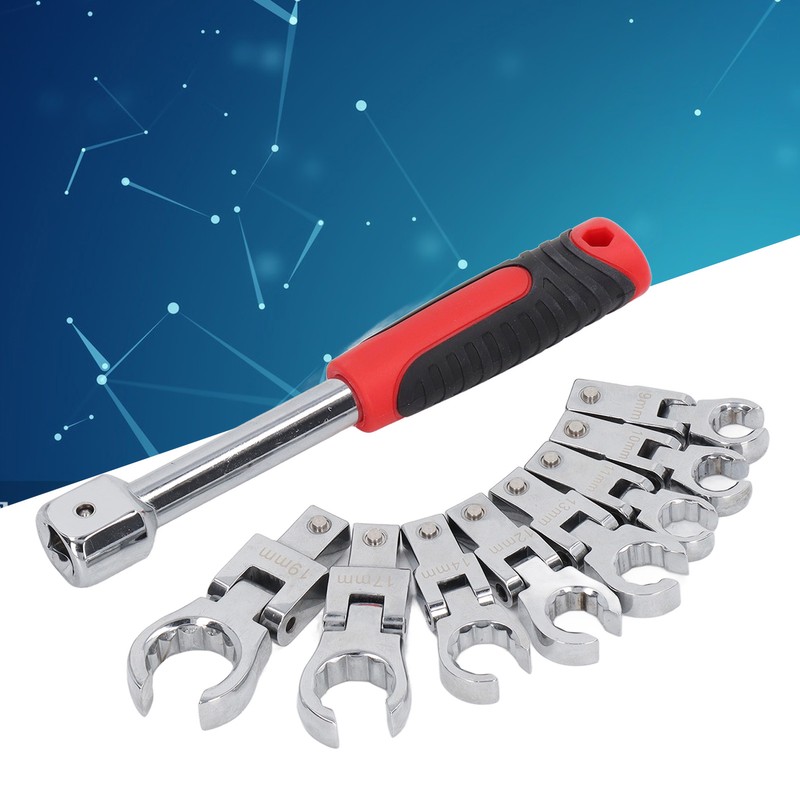 9Pcs Replaceable Wrench Set Flexible Head 180° Rotating Torsion Wrench