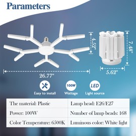 Ofenrd 2 Pack Garage Light Super Bright 6500K LED Ceiling Lamp Deformable Screw in E26/E27 Shop Light for Workshop Basement Attic Warehouse