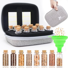 SMUJU 【18 Slots】 Seed Storage Organizer, Sturdy Seed Organizer Storage Box with Dual Zipper Bag and 21Pcs Label Stickers, Glass Seed Storage Container for Flower Vegetable Plants Garden Seeds Saving