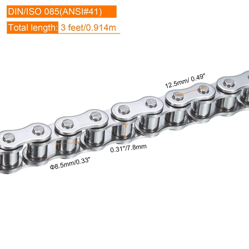 sourcing map #41/ DIN/ISO 085 Roller Chain 3 Feet 1/2"