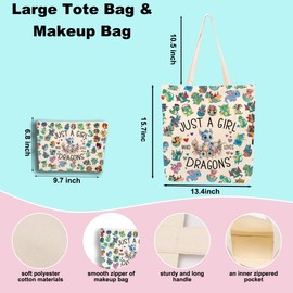 EIXU A Girl Loves Dragons Gifts Dragon Stuff Decor Canvas Tote Bag Reusable Grocery Bags With Pocket Makeup Bag Set for Work Shopping Travel Aesthetic Gifts for Women Girls Mom Birthday Friendship