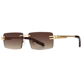 kachawoo Retro Rectangular Sunglasses Rimless Male Gold Metal Female Square Sun Glasses (gold with brown)