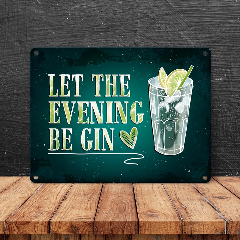 Gin Metal Sign with Alcohol Motif and Saying: Let the