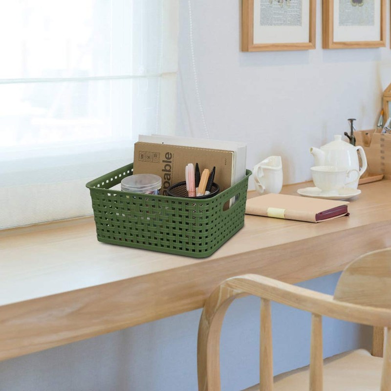 Sandmovie Plastic Weave Storage Baskets for Kitchen Bathroom, Green, 6