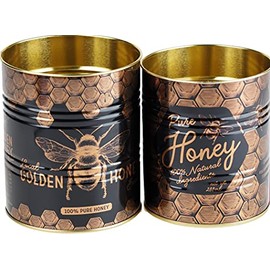 Temerity Jones Set Of 2 Multi Purpose Metal Storage Tins - Black Gold Honey Bumble Bee