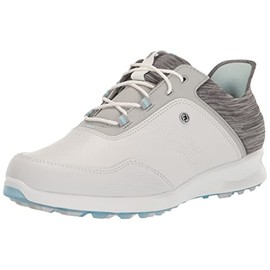 FootJoy Women's Stratos Previous Season Style Golf Shoe, White/Grey/Ice Blue, 7.5