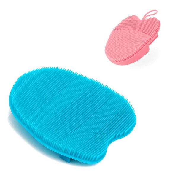INNERNEED Soft Silicone Face Brush Cleanser Manual Facial Cleansing Scrubber, with Silicone Body Brush Shower Scrubber Gentle Exfoliating (Blue+Pink)