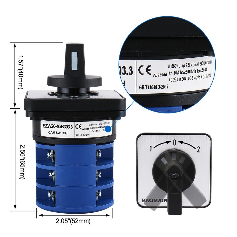 Baomain 40A Momentary Motor Reversing Switch AC 660V 12 Terminal